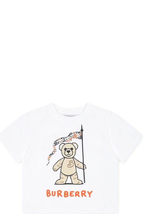 Burberry T-Shirts & Polo Shirts for Baby Boys Burberry White T-shirt For Babykids With Thomas Bear