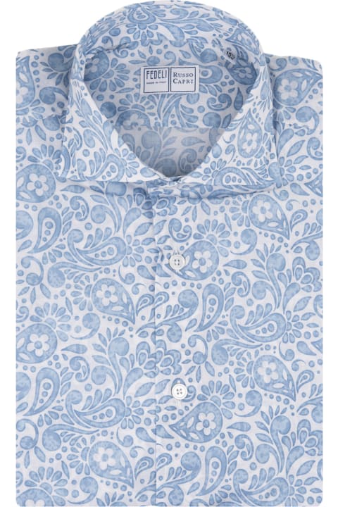 Fedeli Shirts for Men Fedeli Sean Shirt In Light Blue Paisley Printed Panamino