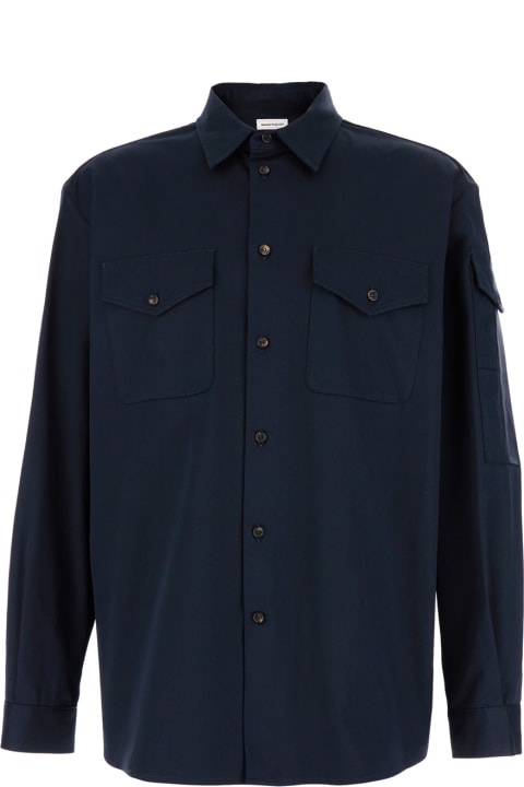 Shirts for Men Alexander McQueen Blue Shirt With Buttons In Cotton Man