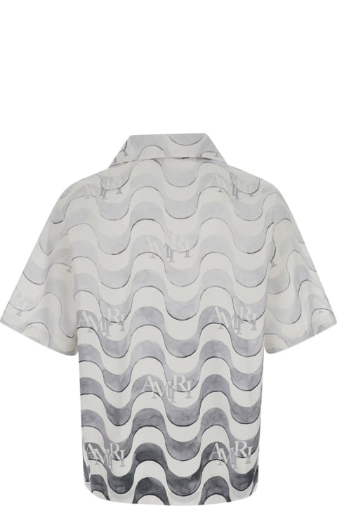 Clothing for Men AMIRI Grey Bowling Shirt With Wave Motif In Cotton Man