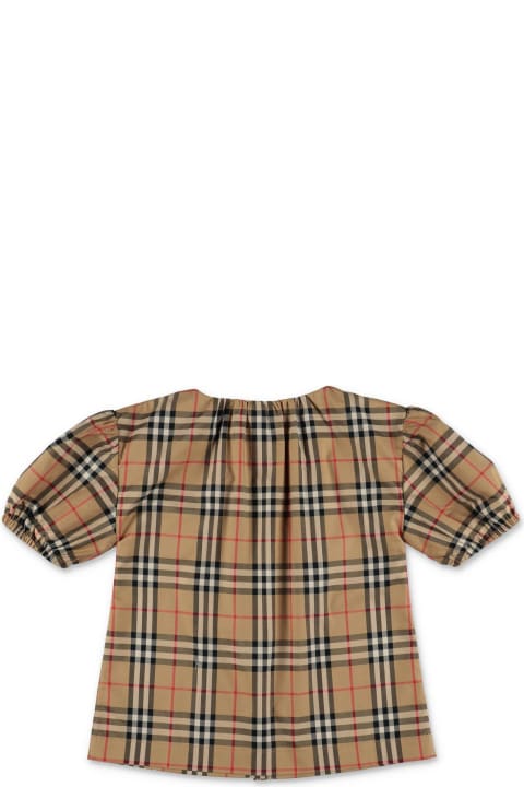 Checkered Puff Sleeved Twill Blouse