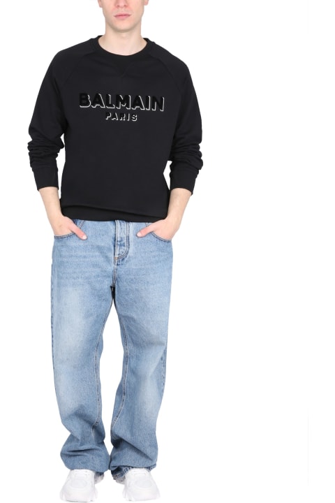 Balmain Clothing for Men Balmain Crewneck Sweatshirt With 3d Effect Logo Print In Organic Cotton Man