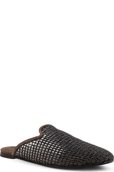 Brunello Cucinelli Mesh And Suede Sandals With Monili Details
