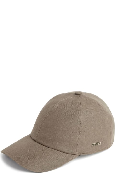 Hats for Men Zegna Dark Beige Linen Baseball Hat