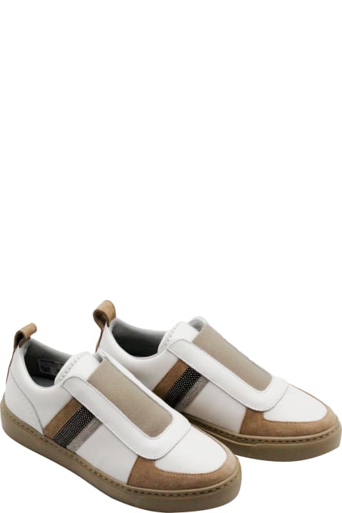 Fabiana Filippi Sneakers for Women Fabiana Filippi Slip-on Sneaker In Leather With Suede Inserts Embellished With Rows Of Brilliant Jewels On The Sides