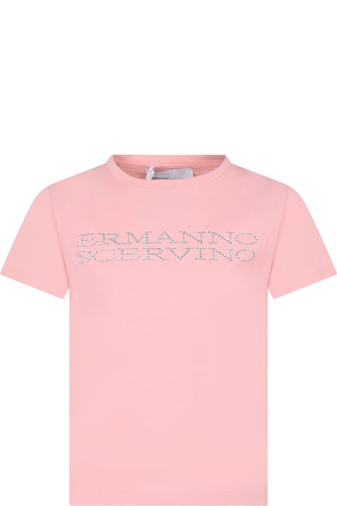 Ermanno Scervino Junior Topwear for Girls Ermanno Scervino Junior Pink T-shirt For Girl With Logo