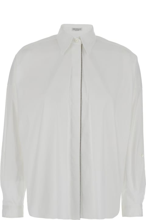 Brunello Cucinelli for Women Brunello Cucinelli Oversized White Shirt With Monile Detail In Cotton Blend Woman