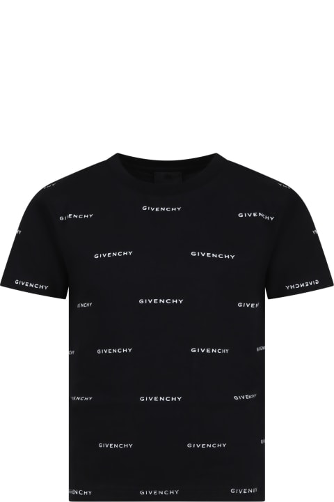 Givenchyのボーイズ Givenchy Black T-shirt For Boy With All-over Logo