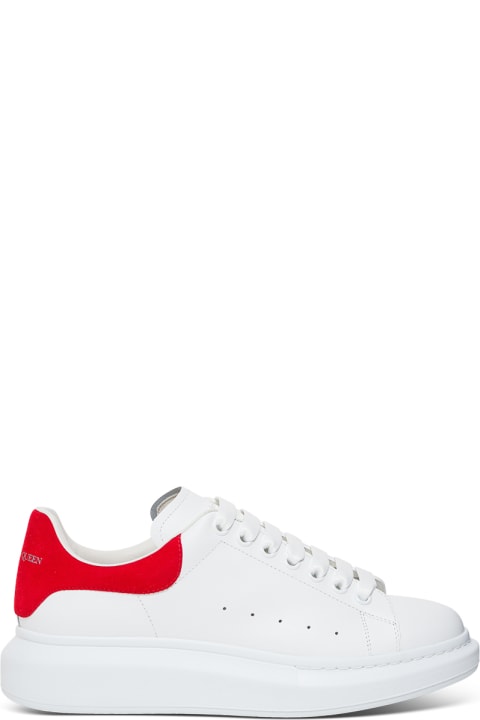 Alexander Mcqueen Woman 's White Leather With Red Heel Tab Oversize Sneakers