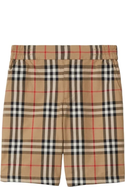 Bottoms for Boys Burberry Beige Shorts With Check Print In Cotton Boy