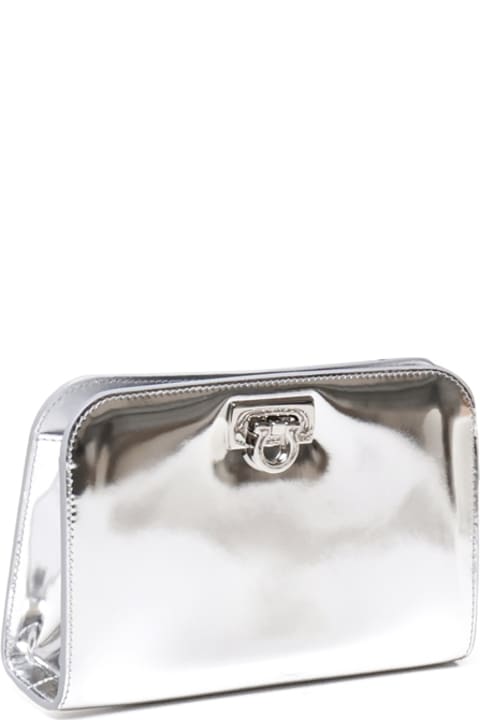 Ferragamo Women Ferragamo 'diana' Mini Clutch Bag In Silver Calf Leather