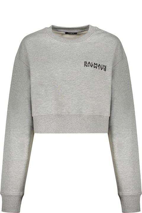 Balmain Modern Gray Crop Hoodie And Comfortable
