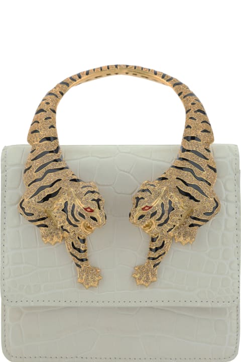 Roberto Cavalli Bags for Women Roberto Cavalli White Medium Roar Shoulder Bag With Jewelled Tigers