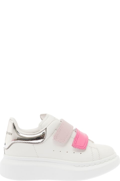 White And Pink Touch-strap Sneakers In Calf Leather