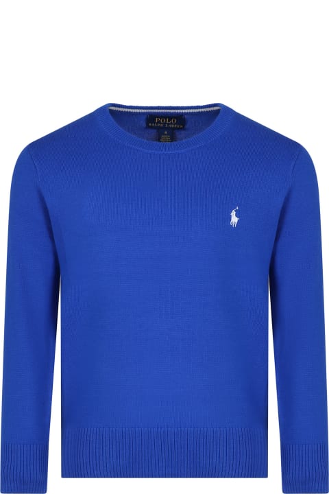 ボーイズ Ralph Laurenのニットウェア＆スウェットシャツ Ralph Lauren Blue Sweater For Boy With Embroidery