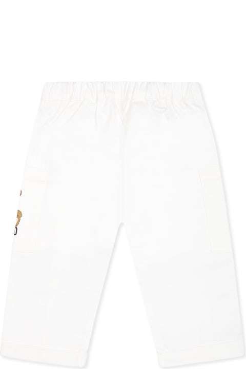 Bottoms for Baby Boys Moschino White Trousers For Baby Boy With Teddy Bear