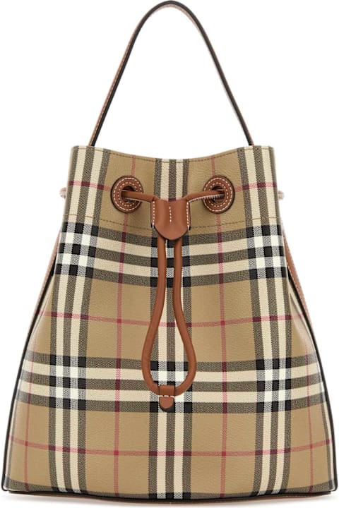 Printed Canvas Check Bucket Bag