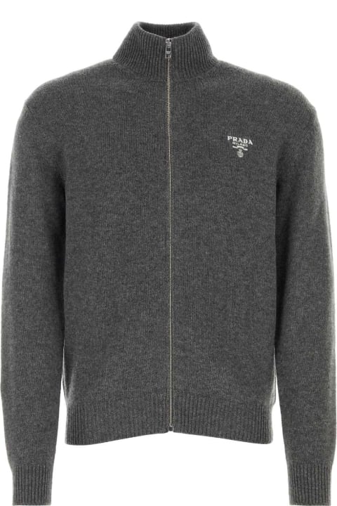 Sweaters for Men Prada Dark Grey Cashmere Cardigan