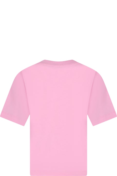 Moschino for Kids Moschino Pink T-shirt For Girl With Multicolored Print And Teddy Bear