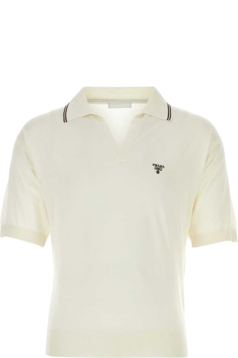 Clothing for Men Prada Ivory Silk Blend Polo Shirt