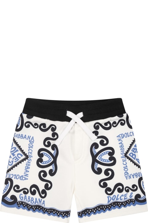 Dolce & Gabbana Bottoms for Baby Boys Dolce & Gabbana White Shorts For Baby Boy With Bandana Print And Logo