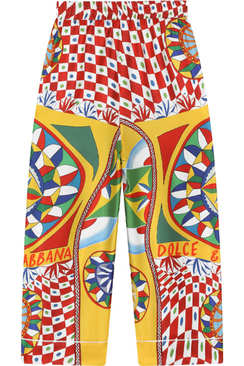 Dolce & Gabbana Bottoms for Girls Dolce & Gabbana Twill Trousers With Cart Print And Contrast Piping
