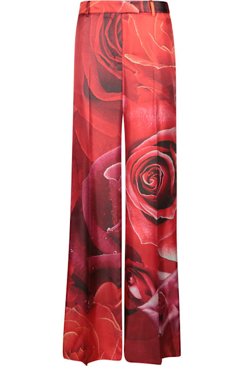 Homeware Roberto Cavalli Garden Rose Red Silk Trousers