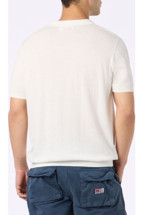 آخر صيحات الموضة من القسم الرجالي MC2 Saint Barth Man Off-cream Knitted Polo Shirt Sloan