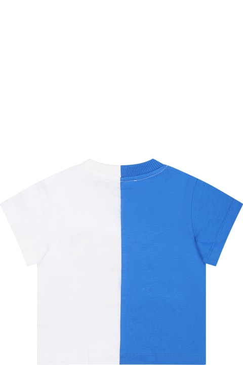 Sale for Baby Boys Moschino Blue T-shirt For Babies With Teddy Bear And Logo