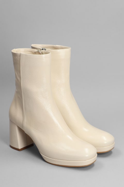 High Heels Ankle Boots In Beige Leather