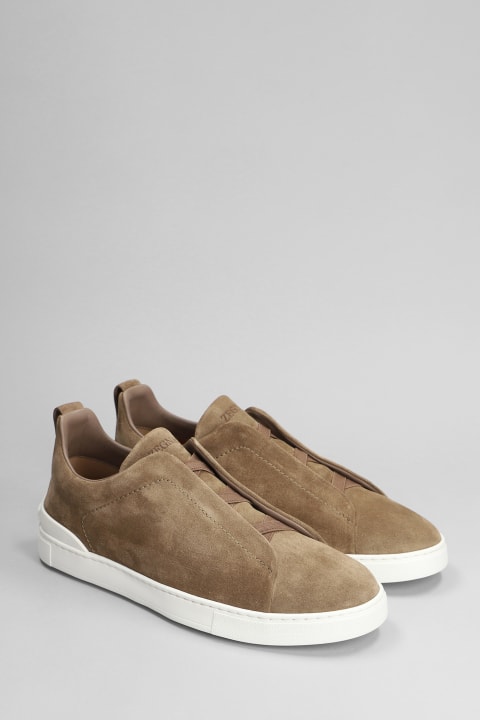 Zegna for Men Zegna Triple Stich Sneakers In Camel Suede
