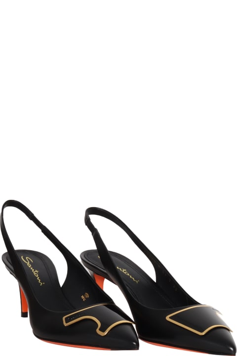 Santoni High-Heeled Shoes for Women Santoni Black Leather Sling Back