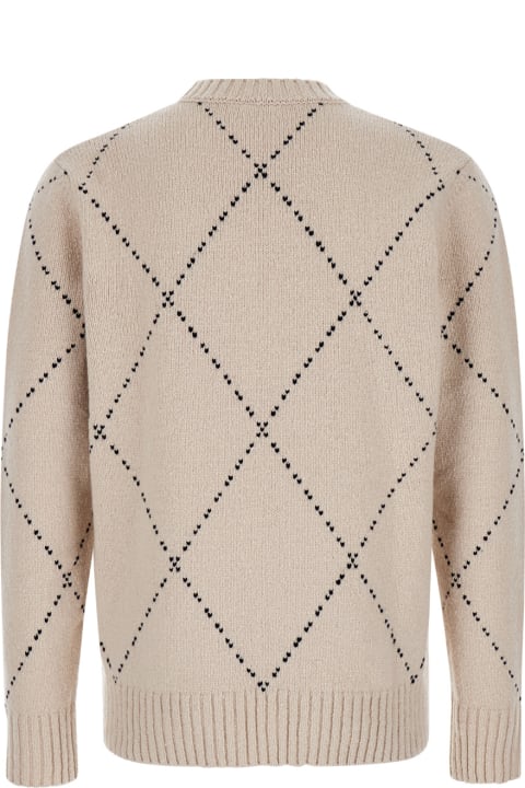 Eleventy for Men Eleventy Beige Diamond Pattern Crewneck Sweater In Wool Man Eleventy