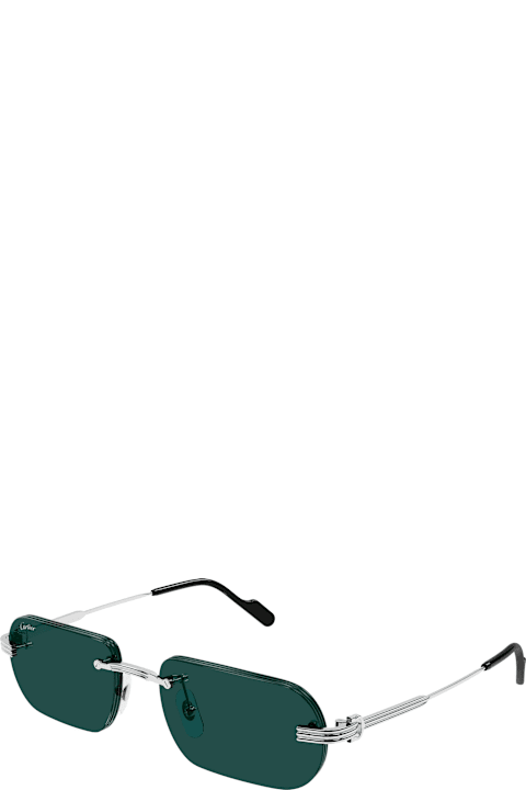 Homeware Cartier Eyewear Signature C Cartier Ct0577s-002 - Silver / Green Sunglasses