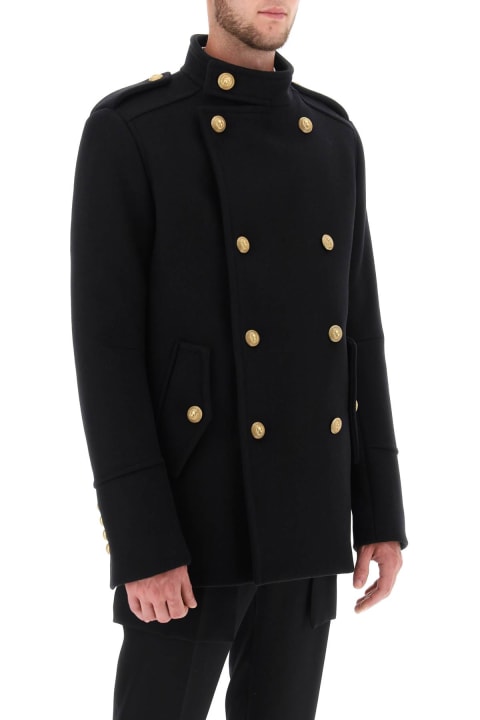 Balmain Coats & Jackets for Men Balmain Double-breasted Peacoat With Embossed Buttons