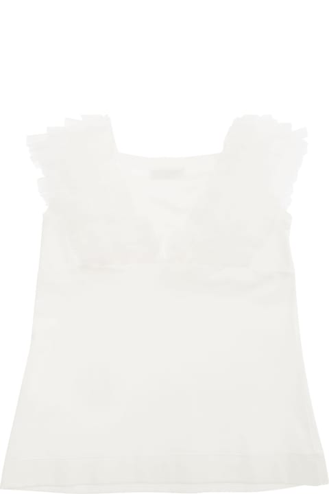 Monnalisa for Kids Monnalisa White Top With Ruching On Straps In Stretch Cotton Girl