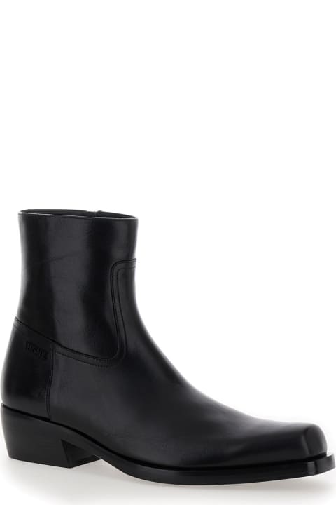Versace Boots for Men Versace Black Leather Ankle Boots