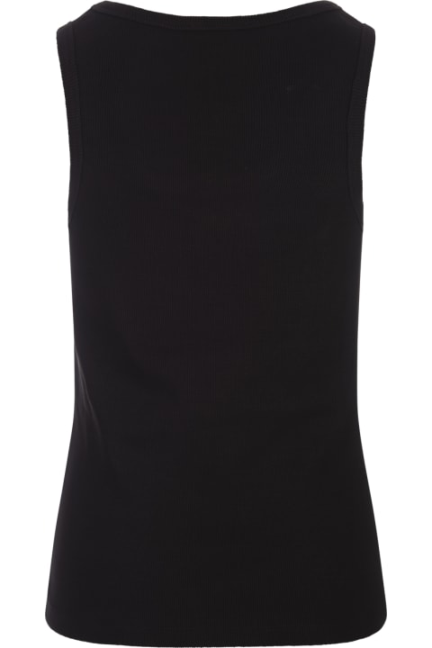 Moncler Clothing for Women Moncler Black Ribbed Top With Logo In Tone