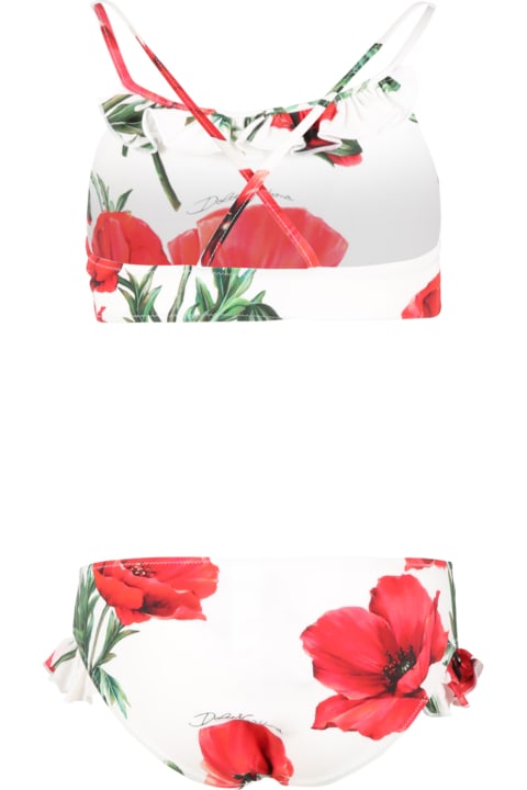 Dolce & Gabbana for Kids Dolce & Gabbana White Bikini For Girl With Flowers And Logo