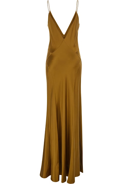 After Dark ل السيدات Saint Laurent Long Olive Green Slip Dress In Silk Woman