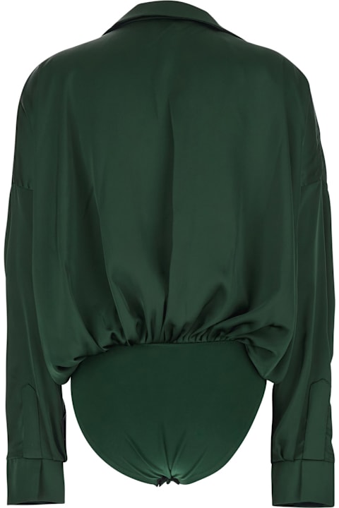 Norma Kamali for Men Norma Kamali Green Blouse With Spread Collar And V Neck In Tech Fabric Woman