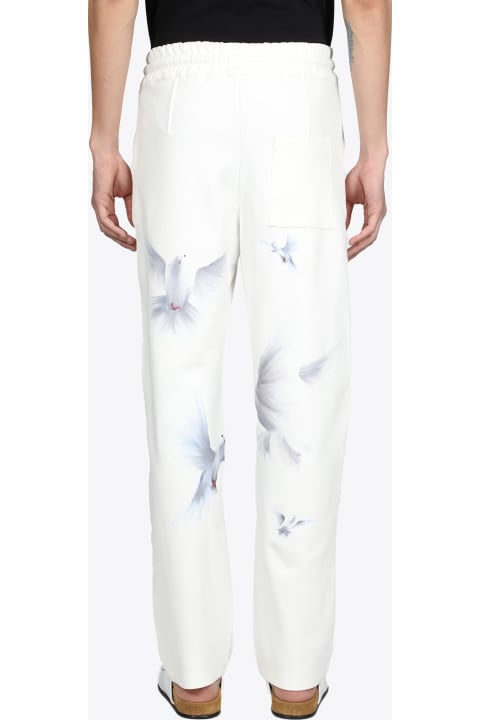 Flying Birds Pants White cotton trouser with white doves print- Flying Birds Pants