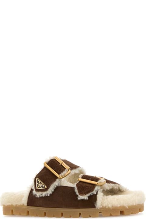 Prada Brown Suede Slippers
