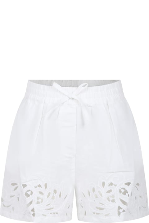 ガールズ Ermanno Scervino Juniorのボトムス Ermanno Scervino Junior White Shorts For Girl With Embroidery