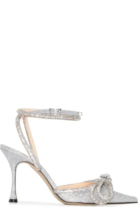 Mach & Mach Sandals for Women Mach & Mach Double Bow 100 Mm Slingback In Silver Glitter