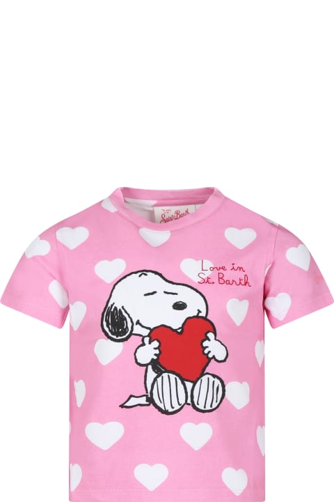 ガールズ MC2 Saint BarthのTシャツ＆ポロシャツ MC2 Saint Barth Pink T-shirt For Girl With Snoopy Print And Hearts
