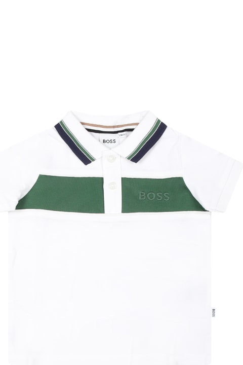 ベビーガールズ トップス Hugo Boss White Polo Shirt For Baby Boy With Logo
