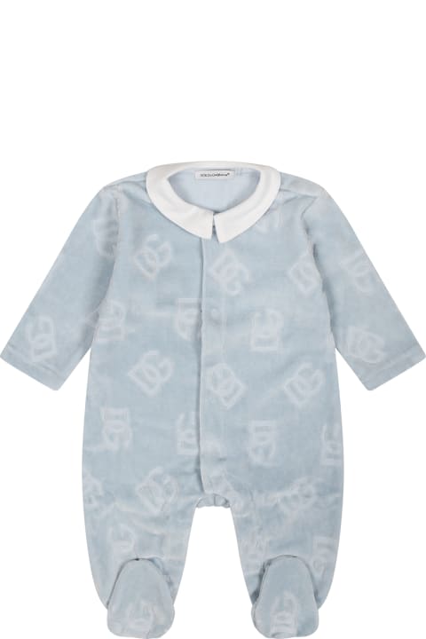 Dolce & Gabbanaのベビーガールズ Dolce & Gabbana Light Blue Babygrow For Baby Boy With Logo