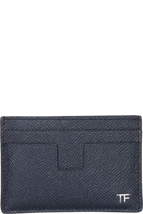 Accessories Sale for Men Tom Ford Small Grain 4 Slots Blue Cardholder