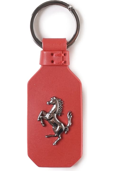 Keyrings for Women Ferrari Leather Key Ring With Metal Prancing Horse